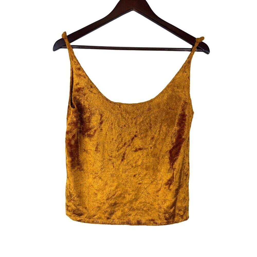 Vince Fuzzy Women's Tank Top Gold Scoop Neck Viscose Sleeveless Luxe Size Large - Picture 2 of 9